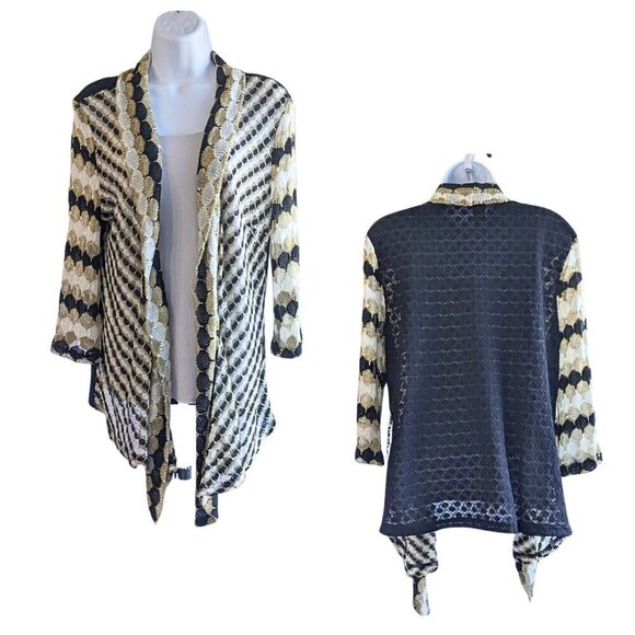 Vintage 90s MONA LEAH COUTURE Metallic Open Knit Semi-Sheer Cardigan Size XL - Picture 1 of 7